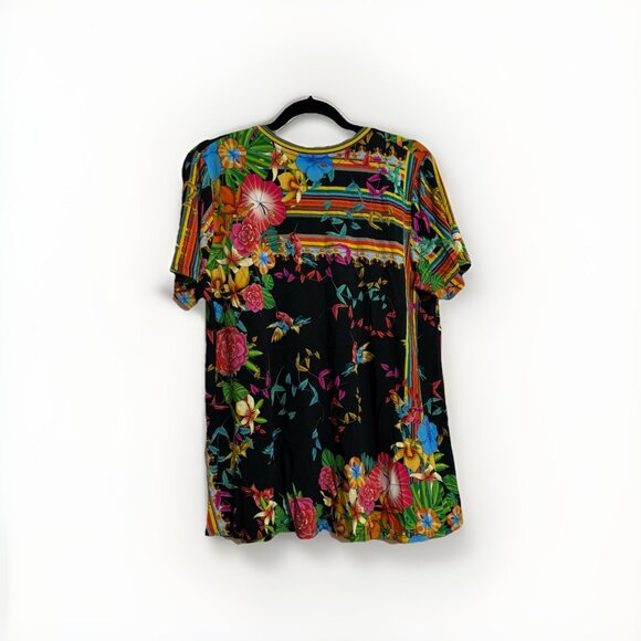 Johnny Was Multicolor Floral Andra V Neck Swing Tee Tunic Jersey T Shirt Sz M - Picture 3 of 6